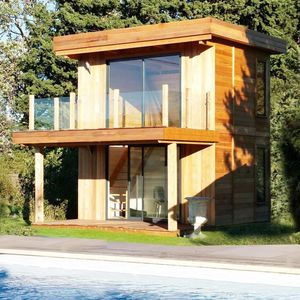 pool house de madera de cedro