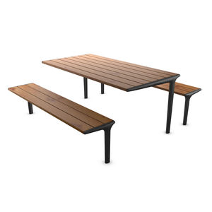 mesa de pícnic contemporánea / de madera / con base metálica / rectangular