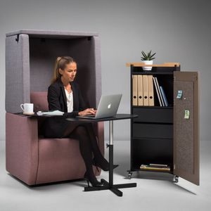 mesa de ordenador contemporánea / de material laminado / con base metálica / ovalada