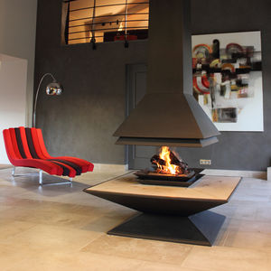 Chimenea de leña - IBIZA - Vyrosa - contemporánea / de esquina / suspendida