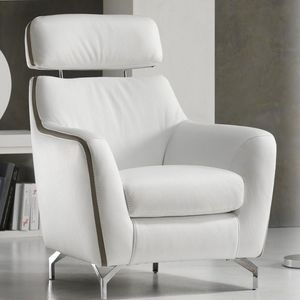 sillón contemporáneo / de tejido / de cuero / de acero cromado