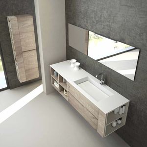 mueble de lavabo doble / mural / de madera lacada / de chapa de madera