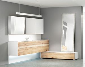 mueble de lavabo suspendido / de roble / contemporáneo / con cajones