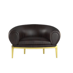 sillón contemporáneo / de cuero / de madera / hecho a mano