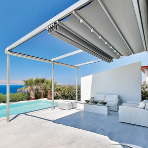 pérgola adosada / de aluminio / cobertura corredera de lona PVC / retráctil