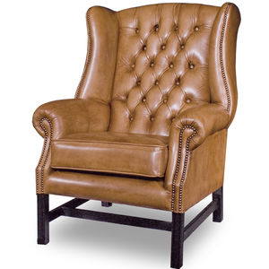 sillón Chesterfield / de cuero / de madera / con orejas