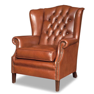 sillón Chesterfield / de cuero / de madera / con orejas