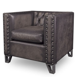 sillón Chesterfield / de cuero / con cojín amovible / gris