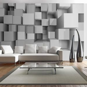 papel pintado contemporáneo / con motivos geométricos / de efecto dimensional / gris