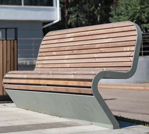banco público / contemporáneo / de madera / de acero galvanizado