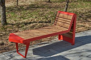 banco público / contemporáneo / de madera / de acero galvanizado