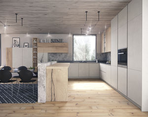 cocina contemporánea / de madera / con isla / sin pomos