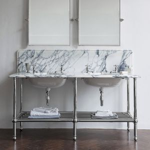 lavabo doble / de pie / rectangular / de mármol