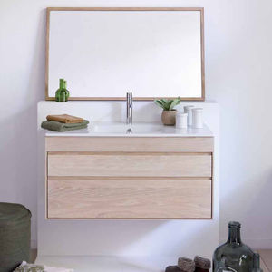 mueble de lavabo suspendido / de roble / contemporáneo / con espejo