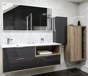 mueble de lavabo suspendido / de roble / de fibra acrílica / contemporáneo