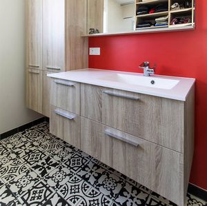 mueble de lavabo suspendido / de roble / de melamina / contemporáneo