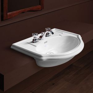 lavabo semiencastrado / de cerámica / moderno / con grifo mezclador