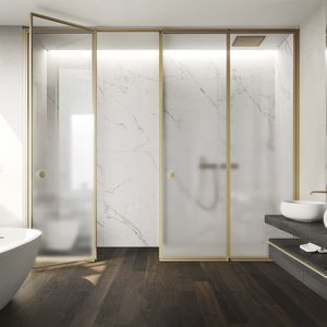 mampara de ducha abatible / para ducha empotrada / de vidrio / para uso residencial