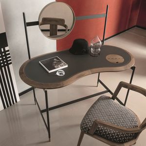 escritorio de madera maciza / de cuero / contemporáneo / con espacio de almacenamiento
