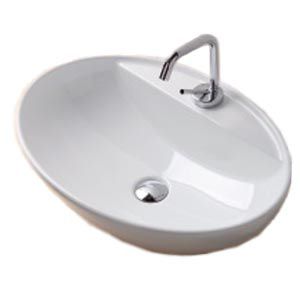 lavabo sobre encimera / ovalado / de cerámica / contemporáneo