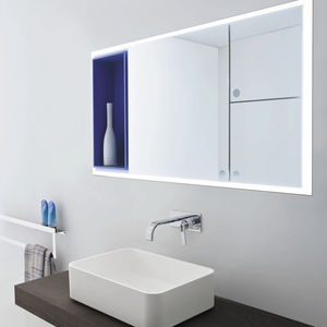 espejo para baño de pared / con estantes / contemporáneo / rectangular