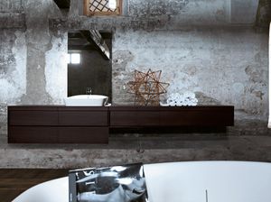mueble de lavabo suspendido / de madera / contemporáneo / con cajones