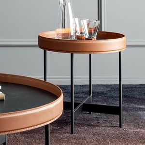 mesita auxiliar contemporánea / de madera tintada / de metal / de cuero