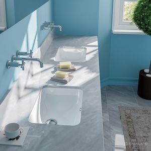 lavabo bajo encimera / rectangular / de cerámica / contemporáneo