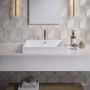 lavabo sobre encimera / rectangular / de cerámica / contemporáneo