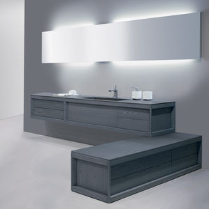 mueble de lavabo doble / suspendido / de fresno / contemporáneo