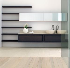 mueble de lavabo doble / suspendido / de fresno / contemporáneo
