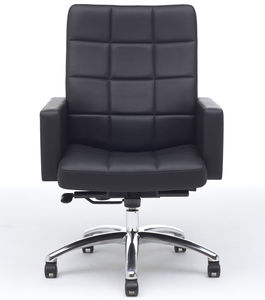 sillón de oficina contemporáneo / de cuero / de aluminio pulido / de espuma de poliuretano