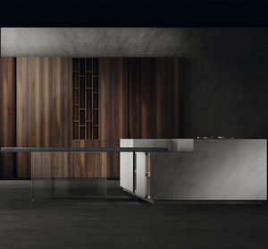 cocina contemporánea / de piedra / de chapa de madera / con isla