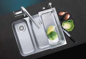 fregadero de 2 cubetas / de acero inoxidable / bajo encimera / sin escurreplatos