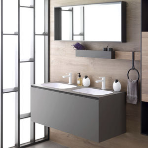 mueble de lavabo suspendido / de madera / moderno / con espejo