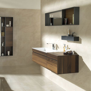mueble de lavabo suspendido / de chapa de madera / de resina / contemporáneo