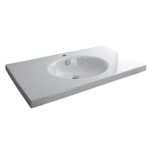 lavabo suspendido / rectangular / de cerámica / contemporáneo