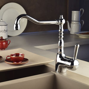 grifo monomando de metal cromado / para cocina / con 1 orificio / con caño giratorio