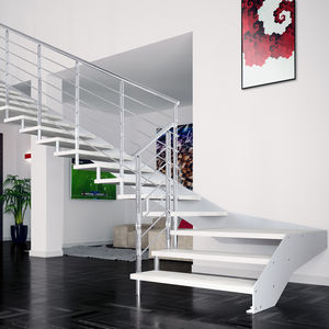 escalera en L / estructura de metal / con peldaños de madera / sin contrahuellas