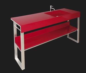mueble de lavabo doble / de pie / de acero inoxidable / contemporáneo