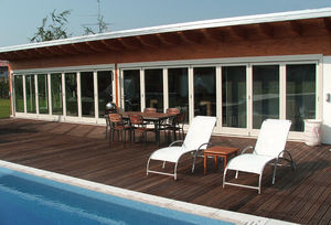 ventanal corredero apilable / plegable / de madera / con vidrio doble