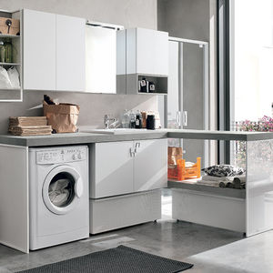 mueble de lavabo suspendido / de madera / contemporáneo / con cajones