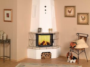 chimenea de leña / tradicional / hogar cerrado / de esquina