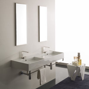 lavabo doble / suspendido / rectangular / de cerámica