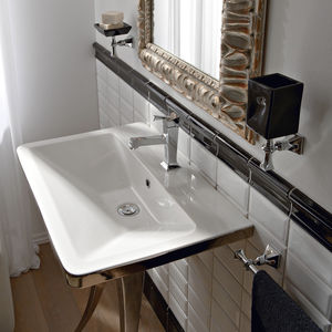 lavabo suspendido / rectangular / de cerámica / contemporáneo
