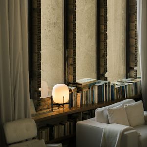 lámpara de mesa / contemporánea / de acero inoxidable / de vidrio opalescente