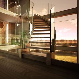 escalera helicoidal / estructura de metal / con peldaños de madera / sin contrahuellas