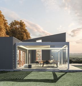 pérgola autoportante / de aluminio / con láminas móviles / con láminas parasol