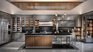 cocina contemporánea / de madera / con isla / con asideros
