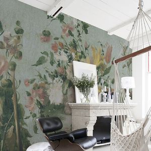 papel pintado clásico / de textil no tejido / con motivos florales / aspecto tela